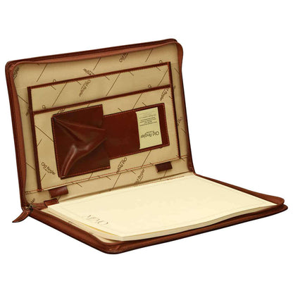 Leather Round Zipper Folder - Brown