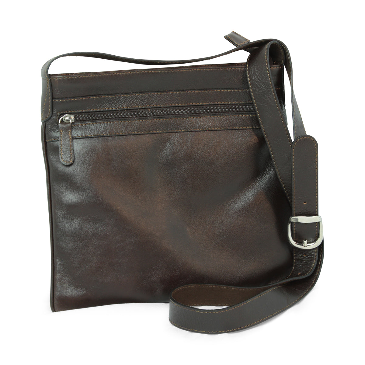 Leather Cross Body Bag - Dark Brown