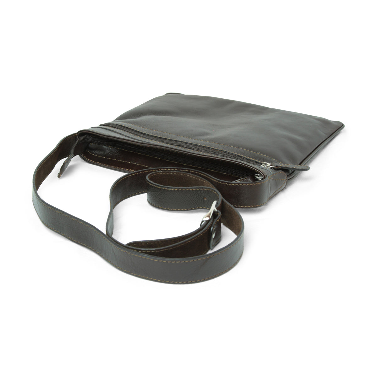 Leather Cross Body Bag - Dark Brown
