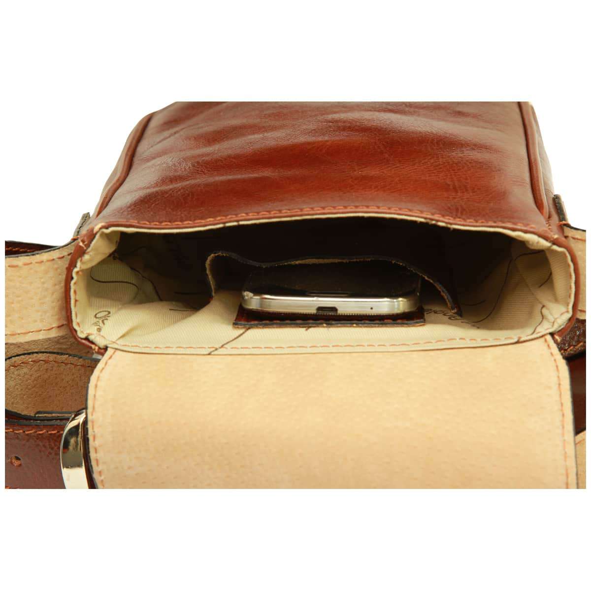 Cowhide Leather Cross Body Bag - Brown