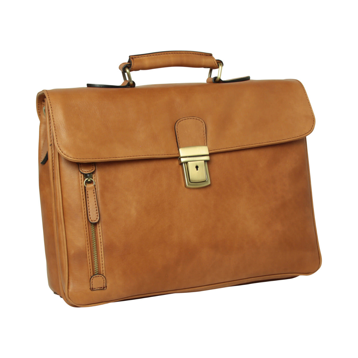 Full Grain Leather Briefcase - Gold
