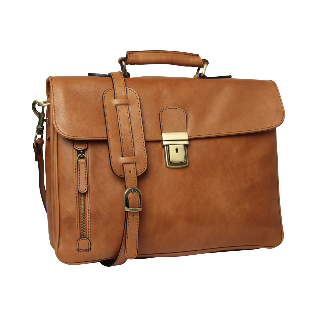 Full Grain Leather Briefcase - Gold