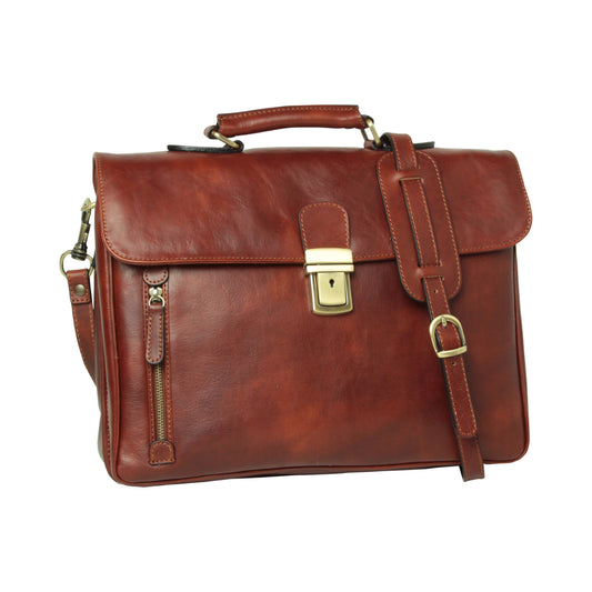 Full Grain Leather Briefcase - Brown