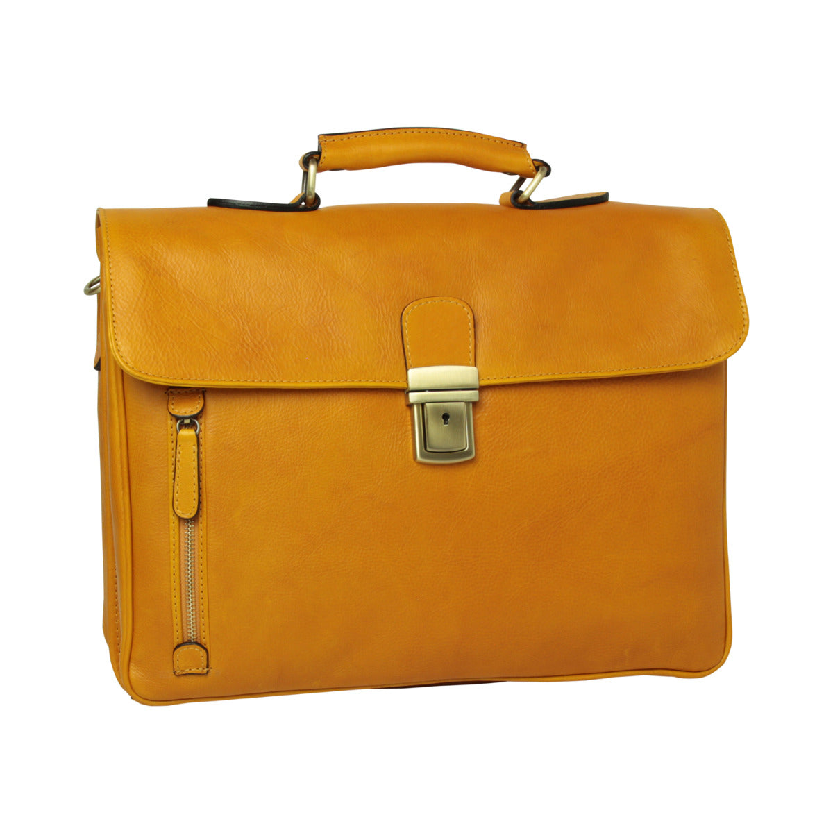 Full Grain Leather Briefcase - Yellow Ocher