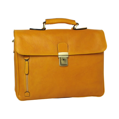 Full Grain Leather Briefcase - Yellow Ocher