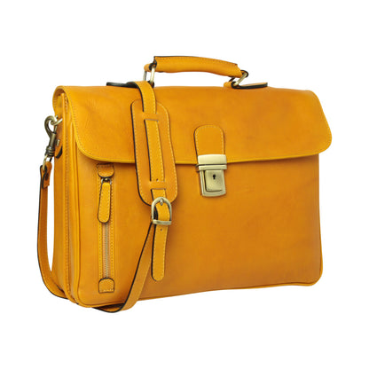Full Grain Leather Briefcase - Yellow Ocher