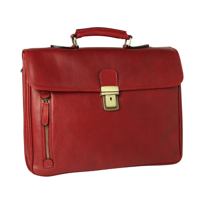 Full Grain Leather Briefcase - Red
