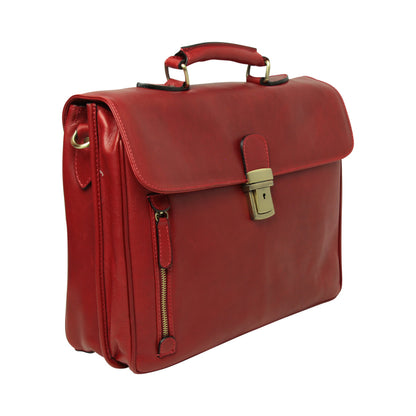 Full Grain Leather Briefcase - Red