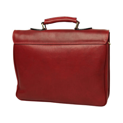 Full Grain Leather Briefcase - Red