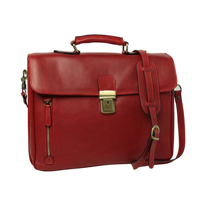 Full Grain Leather Briefcase - Red