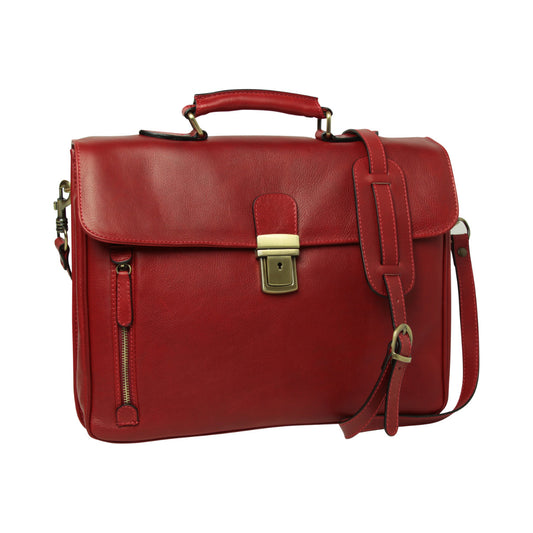 Full Grain Leather Briefcase - Red
