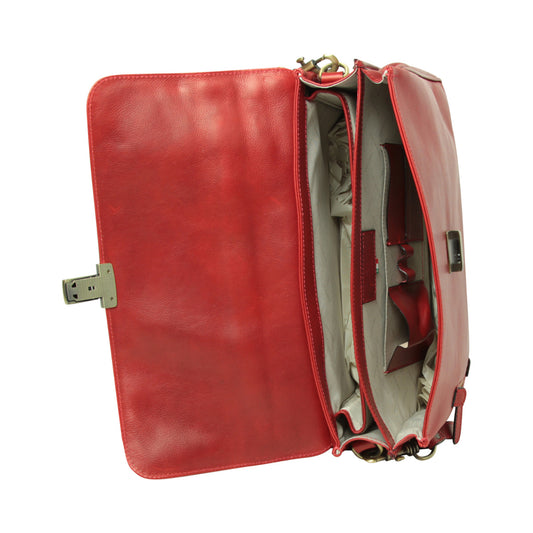 Full Grain Leather Briefcase - Red