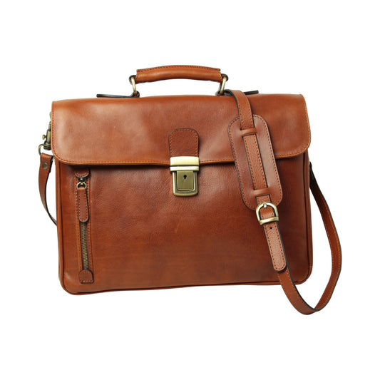 Full Grain Leather Briefcase - Teak