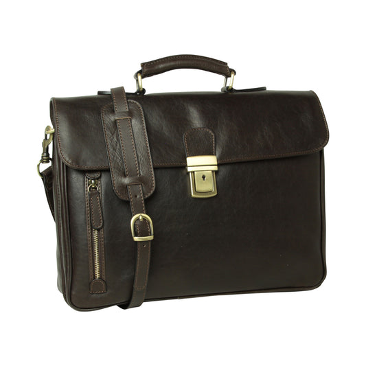 Full Grain Leather Briefcase - Dark Brown