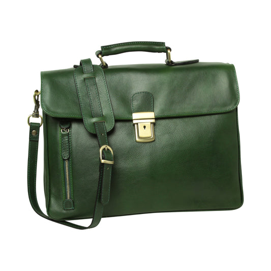 Full Grain Leather Briefcase - Green