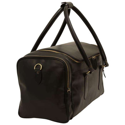 Round Metal Zip Leather Travel Bag - Black