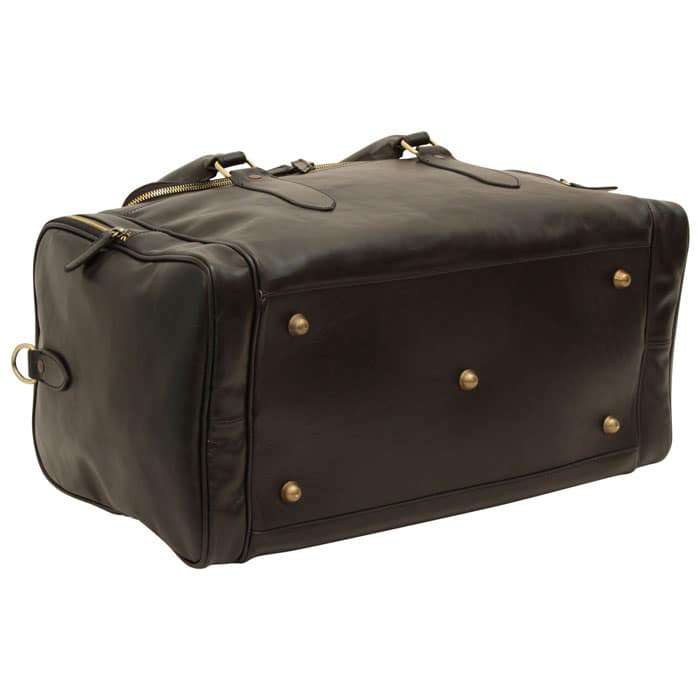 Round Metal Zip Leather Travel Bag - Black