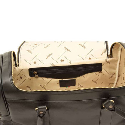 Round Metal Zip Leather Travel Bag - Black