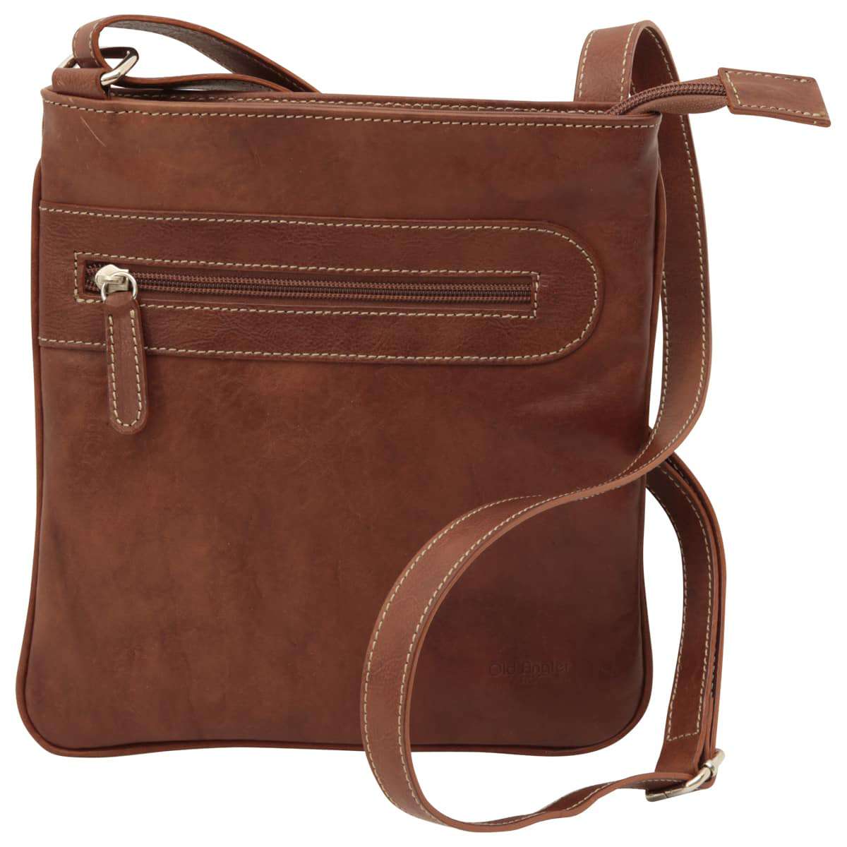 Leather Cross Body Bag With Zip Pocket - Chestnut