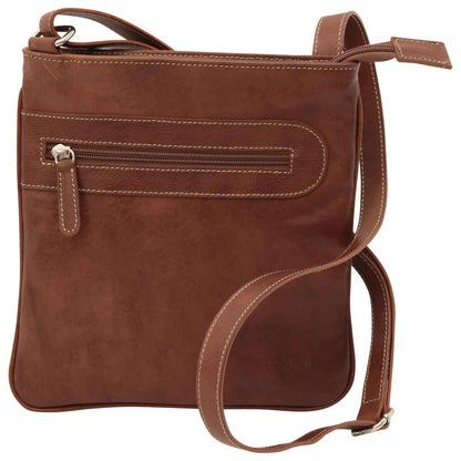 Leather Cross Body Bag With Zip Pocket - Chestnut