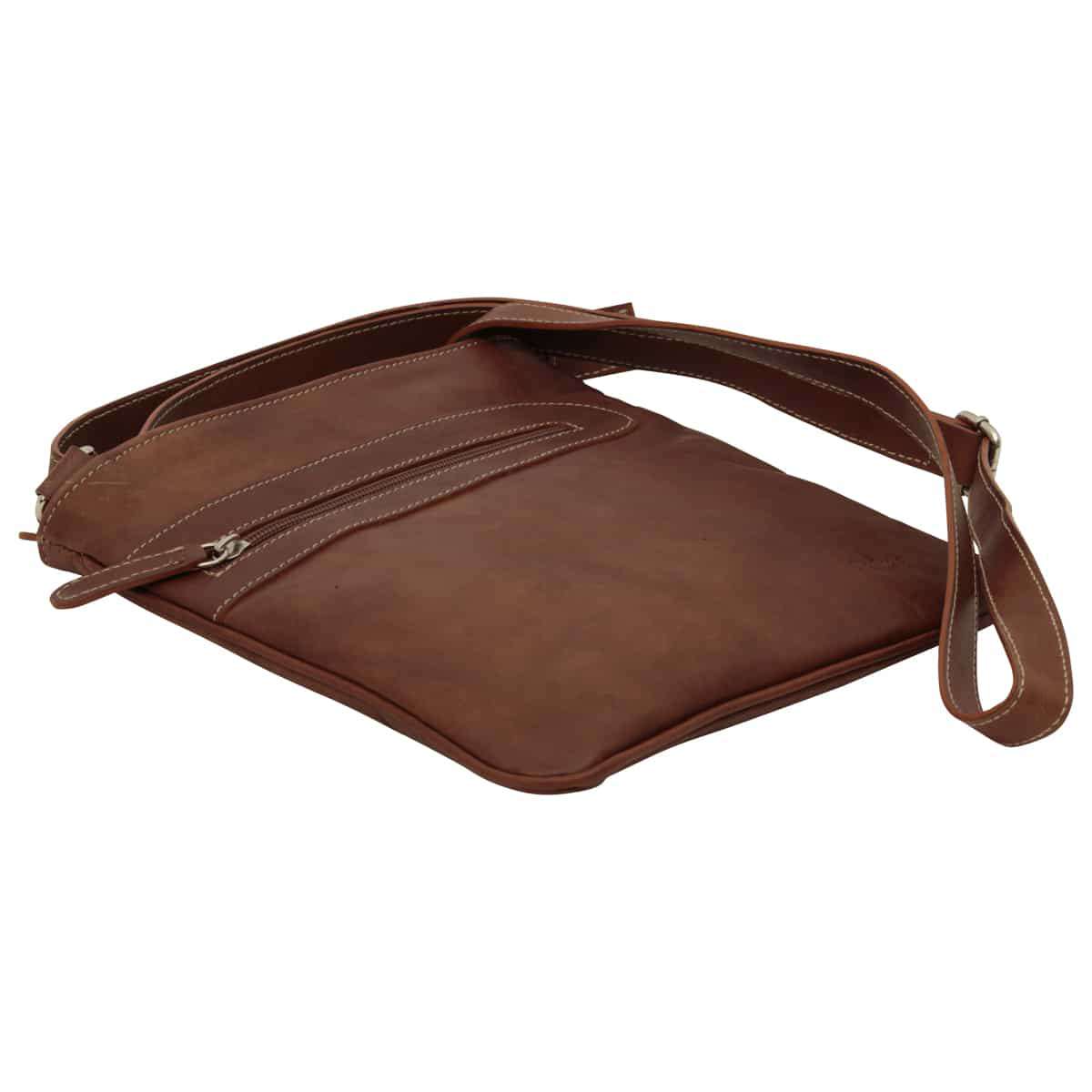 Leather Cross Body Bag With Zip Pocket - Chestnut