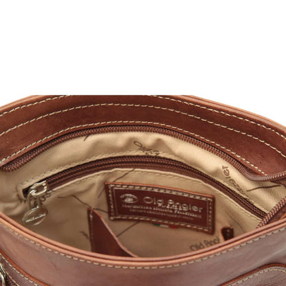 Leather Cross Body Bag With Zip Pocket - Chestnut