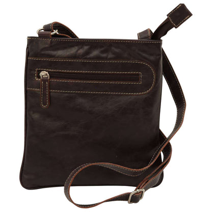 Leather Cross Body Bag With Zip Pocket - Dark Brown