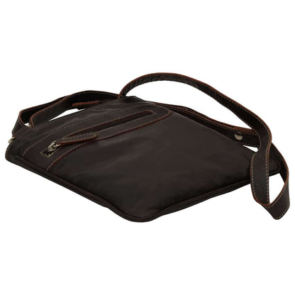 Leather Cross Body Bag With Zip Pocket - Dark Brown