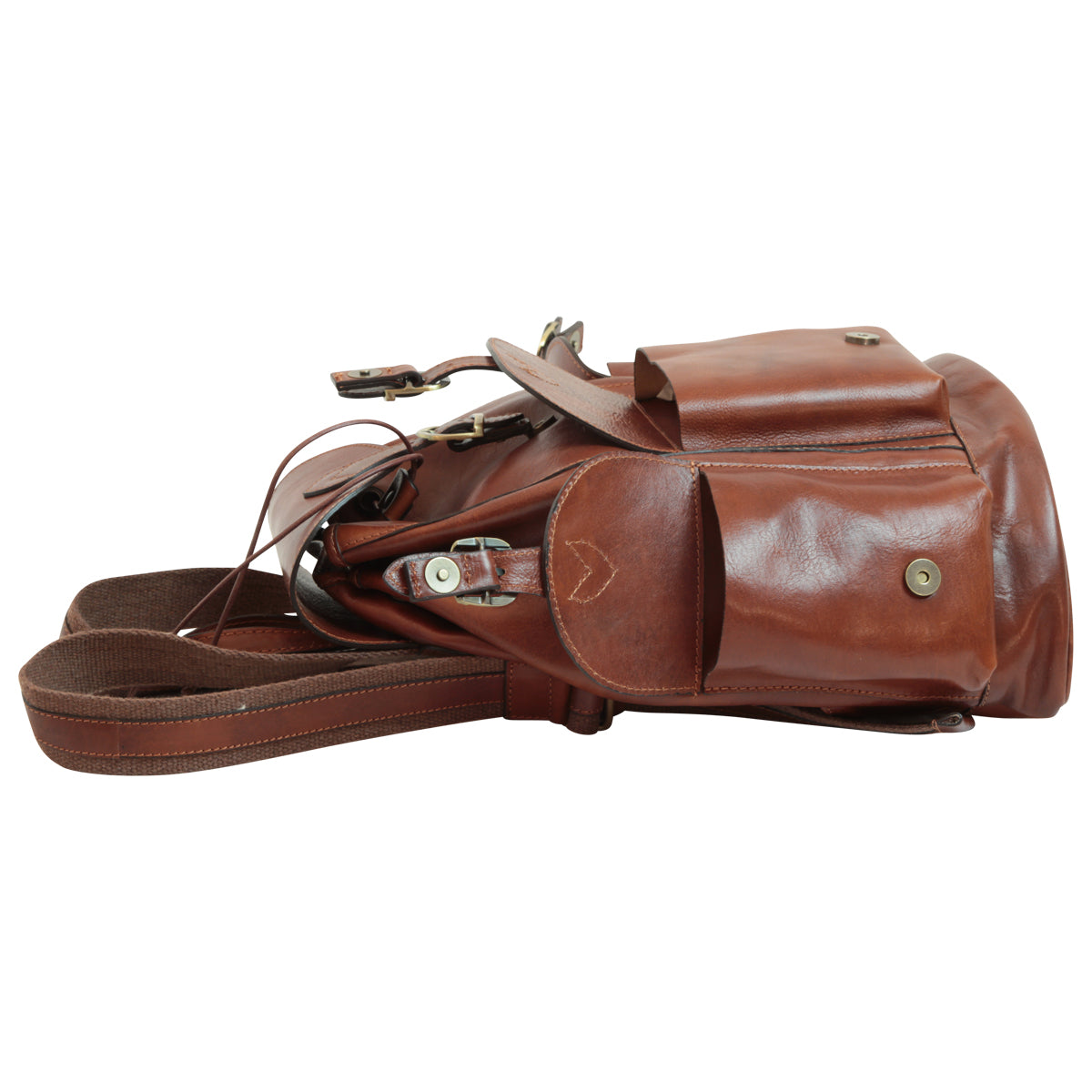 Leather Backpack With 3 Exterior Pockets - Brown