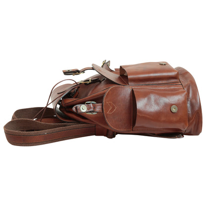 Leather Backpack With 3 Exterior Pockets - Brown