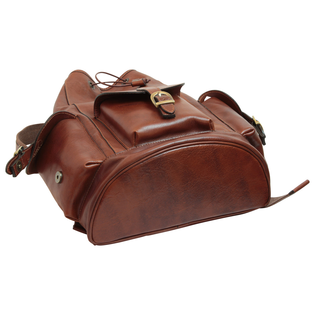 Leather Backpack With 3 Exterior Pockets - Brown