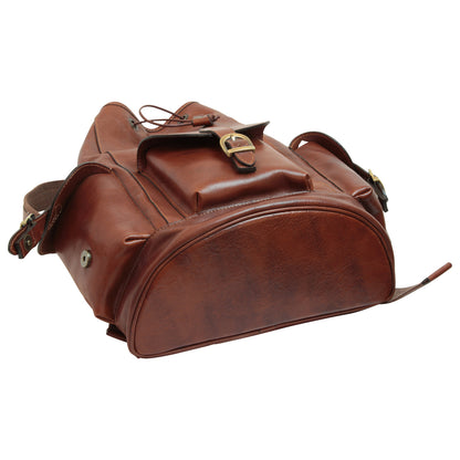 Leather Backpack With 3 Exterior Pockets - Brown