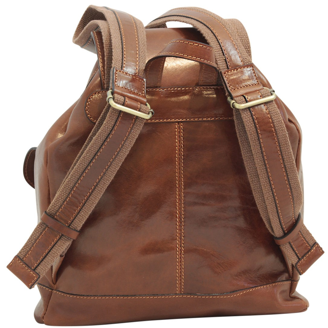 Leather Backpack With 2 Exterior Pockets - Brown