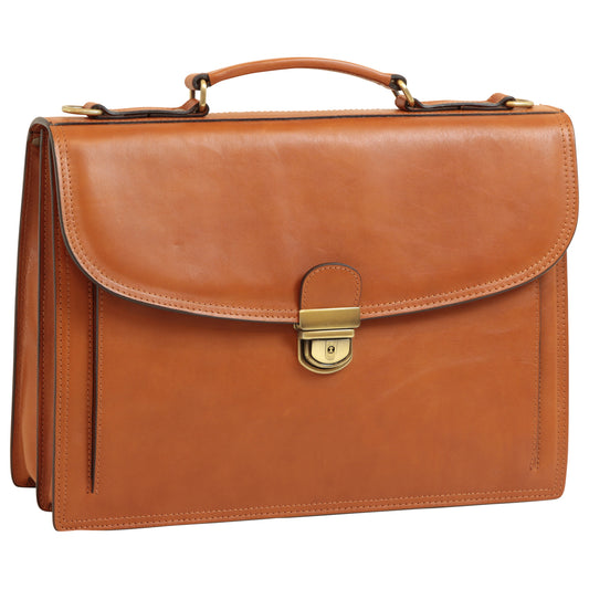 Briefcase With Leather Shoulder Strap - Brown Colonial
