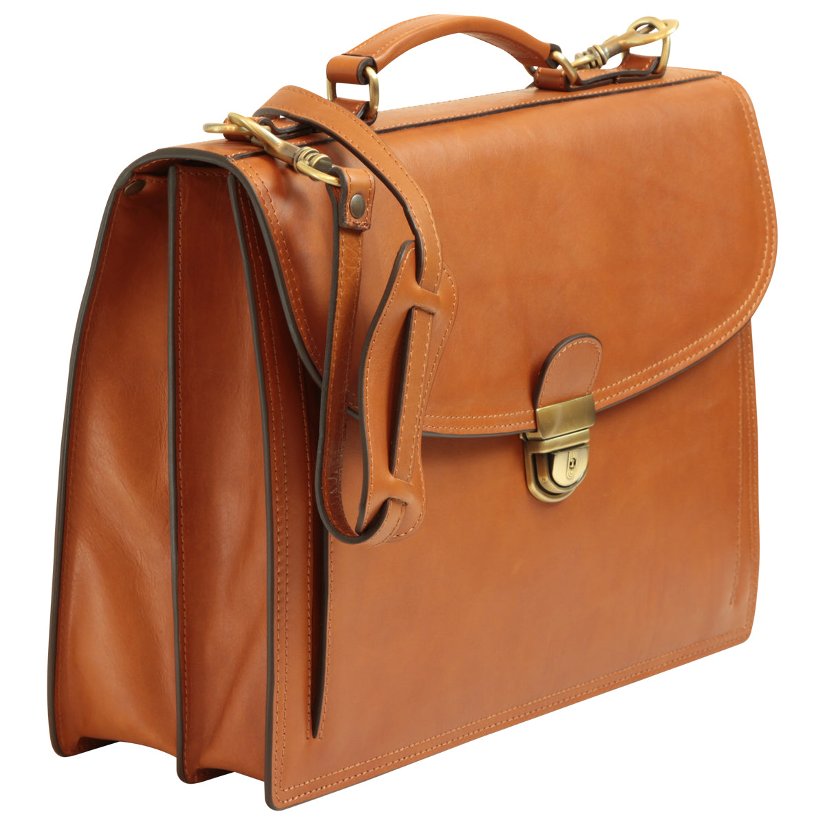 Briefcase With Leather Shoulder Strap - Brown Colonial