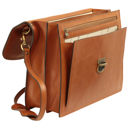 Briefcase With Leather Shoulder Strap - Brown Colonial