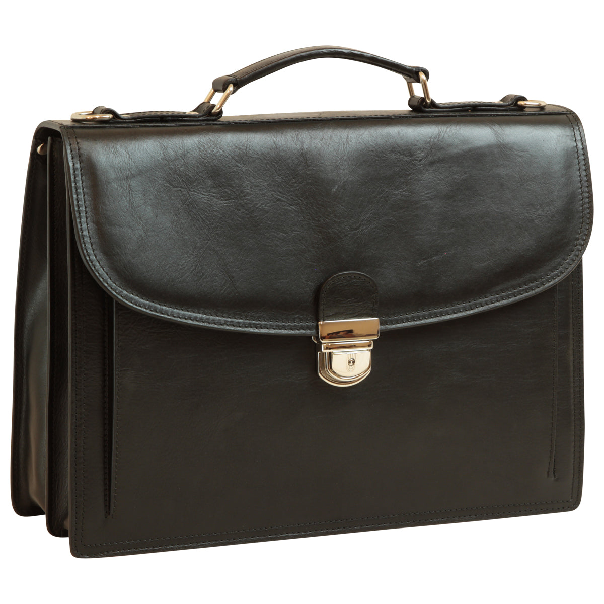 Briefcase With Leather Shoulder Strap - Black