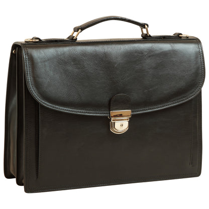 Briefcase With Leather Shoulder Strap - Black