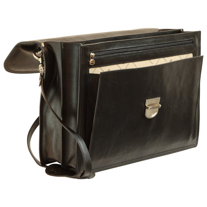 Briefcase With Leather Shoulder Strap - Black