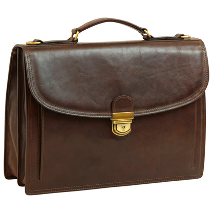 Briefcase With Leather Shoulder Strap - Dark Brown