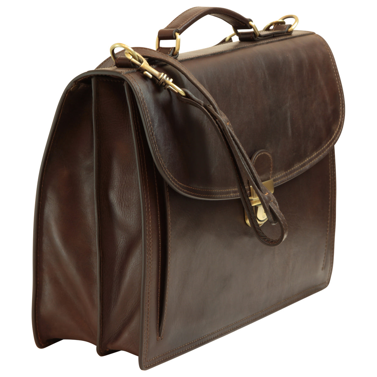 Briefcase With Leather Shoulder Strap - Dark Brown