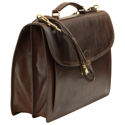 Briefcase With Leather Shoulder Strap - Dark Brown