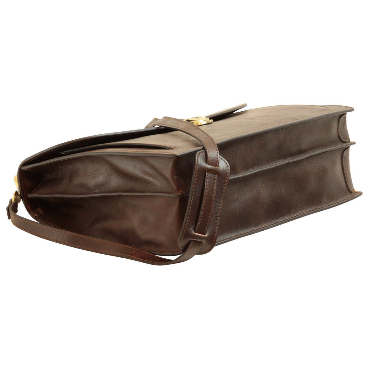 Briefcase With Leather Shoulder Strap - Dark Brown