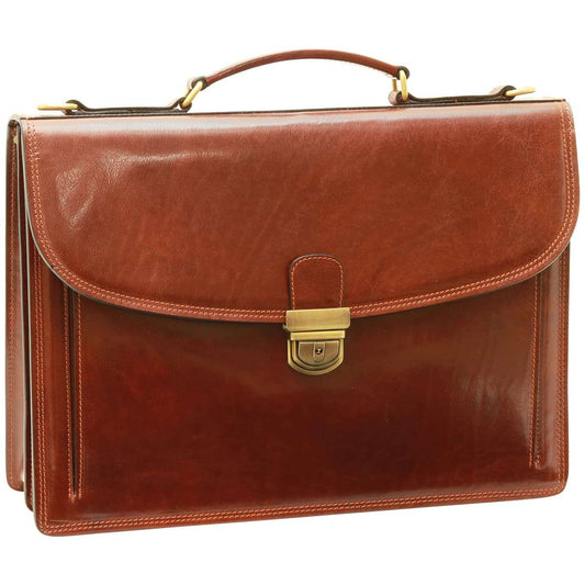 Briefcase With Leather Shoulder Strap - Brown