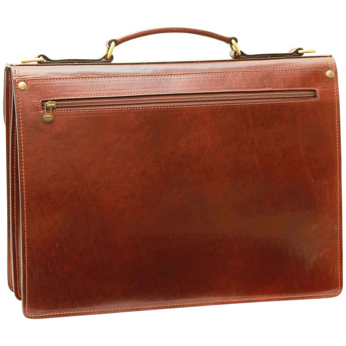 Briefcase With Leather Shoulder Strap - Brown