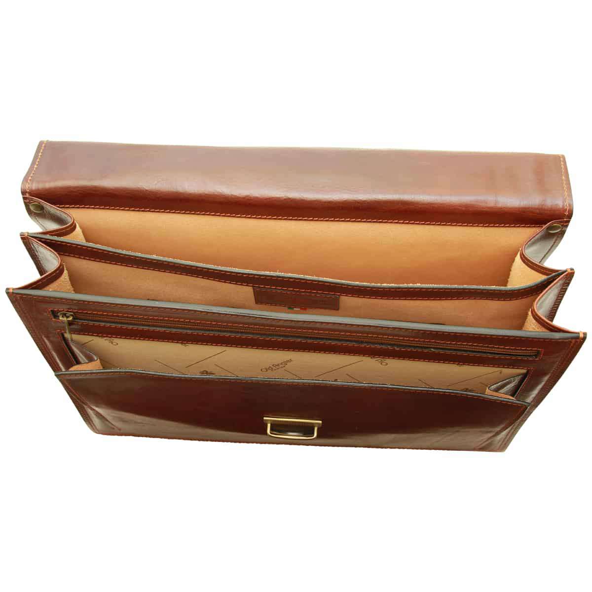 Briefcase With Leather Shoulder Strap - Brown