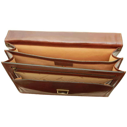 Briefcase With Leather Shoulder Strap - Brown
