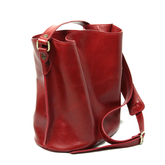 Full Grain Leather Shoulder Bag - Red