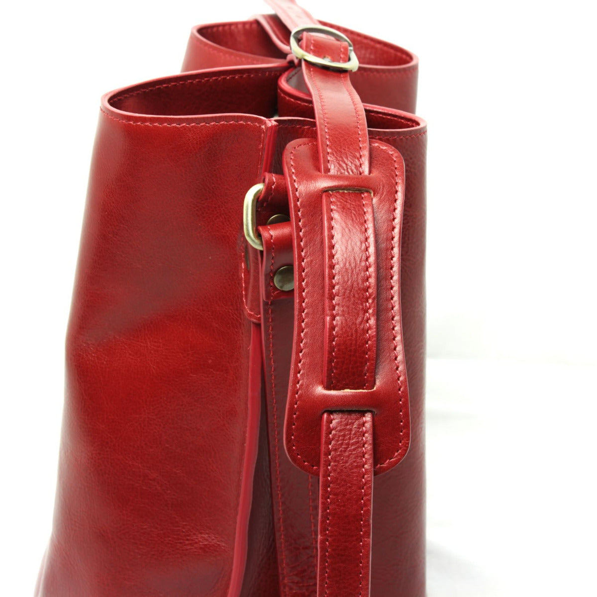 Full Grain Leather Shoulder Bag - Red