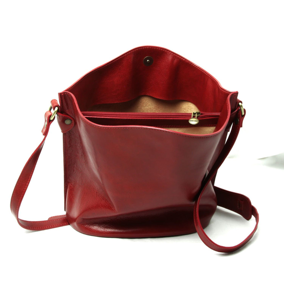 Full Grain Leather Shoulder Bag - Red